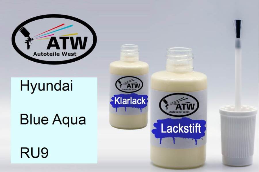 Hyundai, Blue Aqua, RU9: 20ml Lackstift + 20ml Klarlack - Set, von ATW Autoteile West.